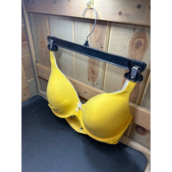 Victorias Secret Yellow Lined Perfect Coverage Bra 38D Lace Trim & Bow - Picture 2 of 7